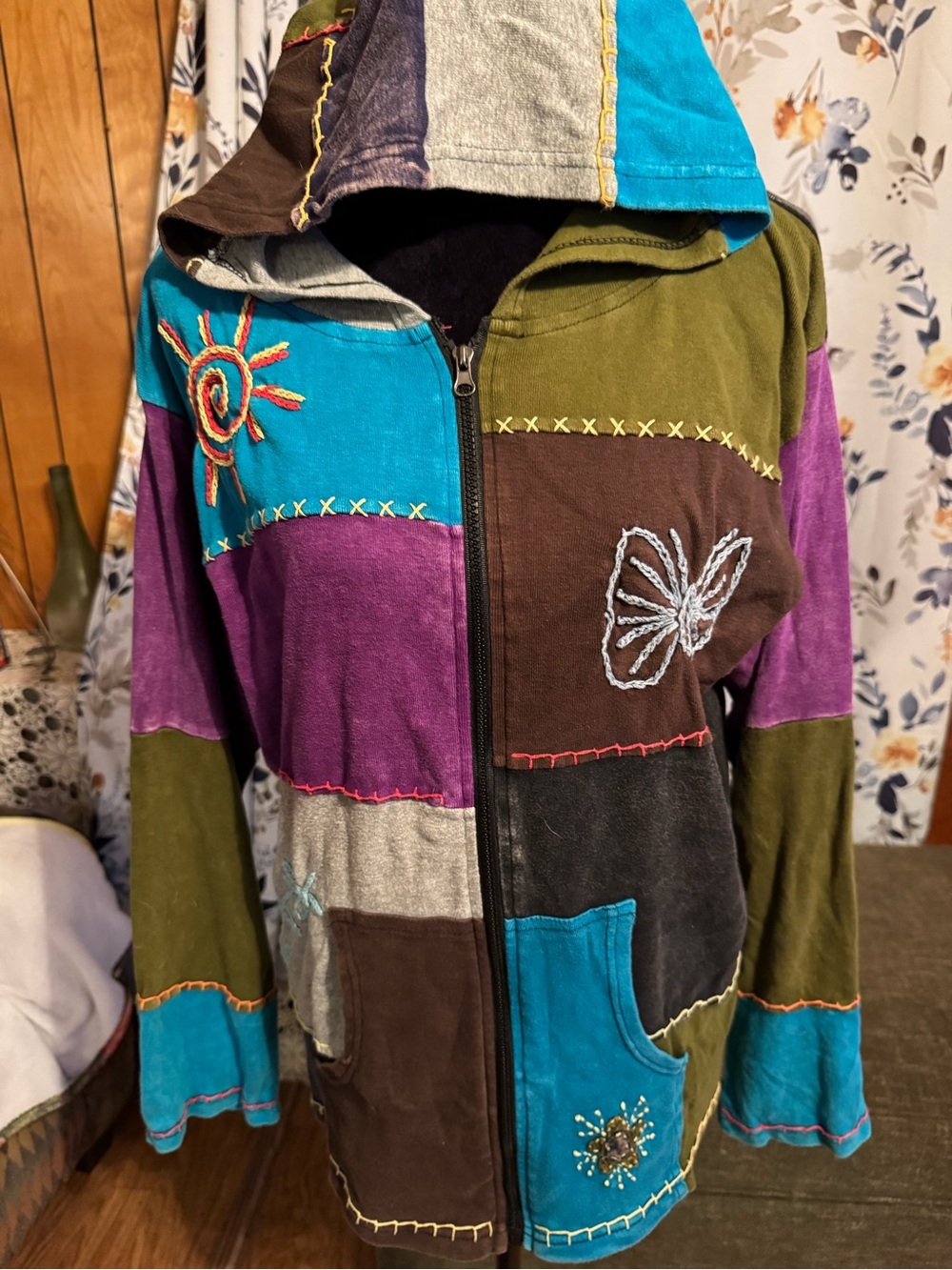 Patchwork Hooded Bomber Jacket - Multicolor